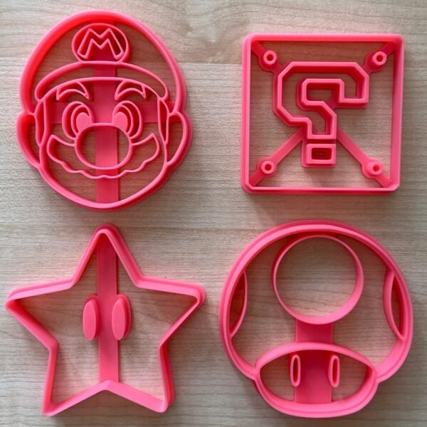 Mario Cookie Cutter Set- Mario, Question Block, Mario Star and Super Mushroom